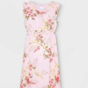Maternity Maxi Dress, Floral with V neck and Sleeve Ruffle Detail, size XL